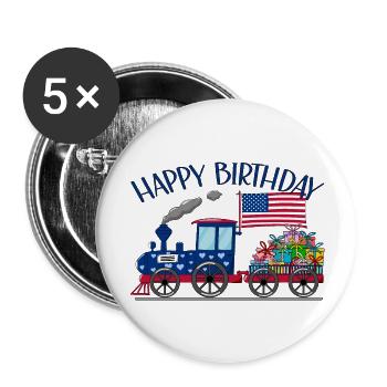 Joyeux anniversaire USA Flag Cadeaux Chemin de fer - Lot de 5 grands badges (56 mm) - blanc - Devant