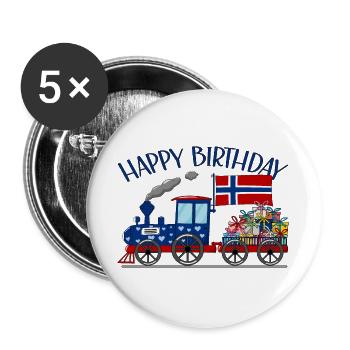 Happy Birthday Norwegen Flagge Geschenke Eisenbahn - Buttons groß 56 mm (5er Pack) - Weiß - Vorne
