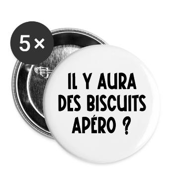 il y aura des biscuits apéro ? - Lot de 5 grands badges (56 mm) - blanc - Devant