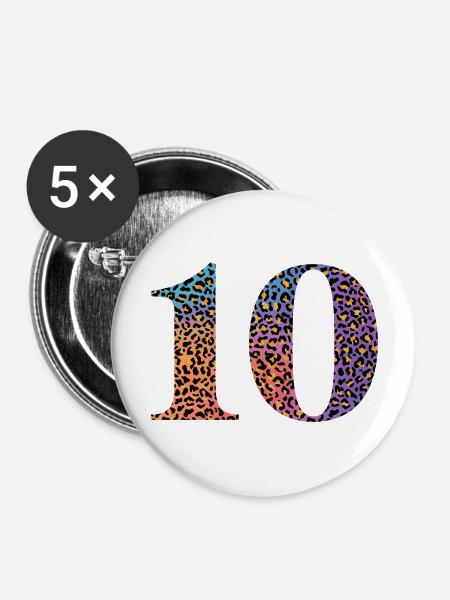 Leopard zum 10-jährigen Jubiläum - Buttons groß 56 mm (5er Pack) - Weiß