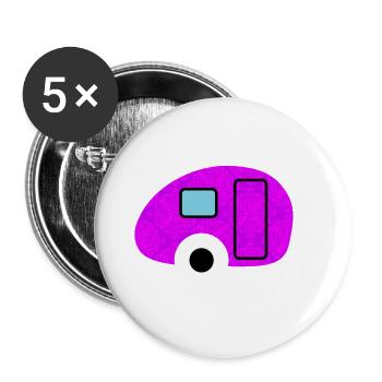 Caravan Wohnwagen Camping Camper Tapete pink Retro - Buttons groß 56 mm (5er Pack) - Weiß - Vorne