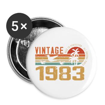 Vintage 1983 Cadeau Anniversaire - Millésime 1983 - Lot de 5 grands badges (56 mm) - blanc - Devant
