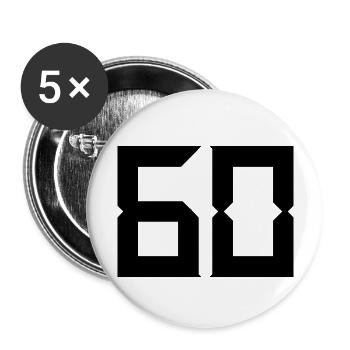 60. 60 ANS. 60e ANNIVERSAIRE. ANNIVERSAIRE 60 ANS. - Lot de 5 grands badges (56 mm) - blanc - Devant