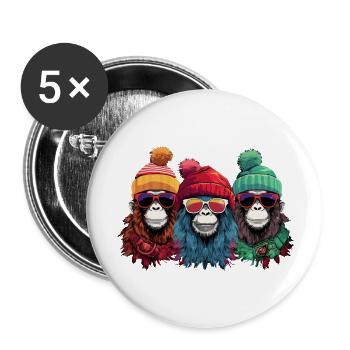 Ugly Christmas Monkeys - Buttons large 2.2''/56 mm (5-pack) - white - Front