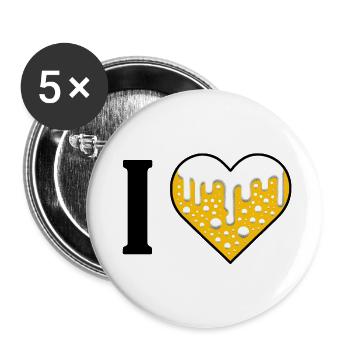 I ♥️ BEER | Ich liebe Hopf Malz Bier - Buttons groß 56 mm (5er Pack) - Weiß - Vorne