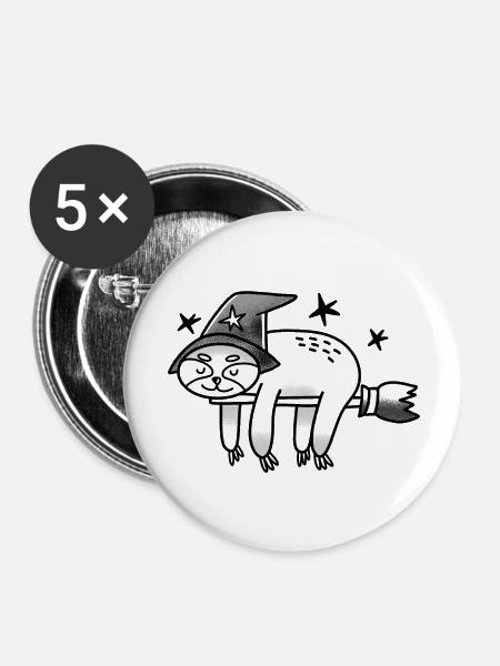 Glücklicher schläfriger Faultier-Zauberer - Buttons groß 56 mm (5er Pack) - Weiß