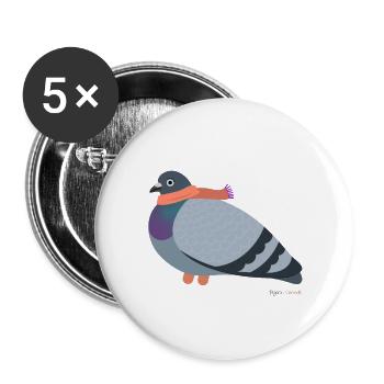 Taube mit pinkem Schal - Buttons groß 56 mm (5er Pack) - Weiß - Vorne
