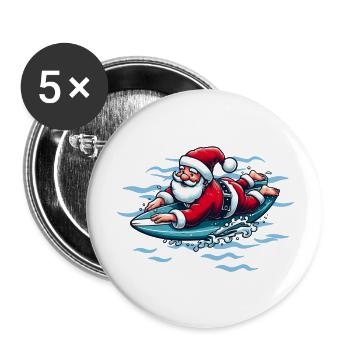 Père Noël surf - Lot de 5 grands badges (56 mm) - blanc - Devant