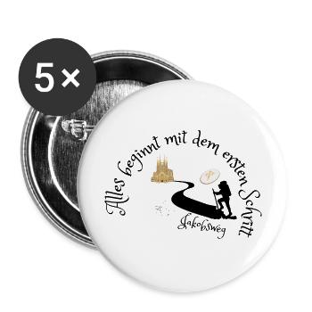 Jakobsweg - Alles beginnt mit dem ersten Schritt - Buttons groß 56 mm (5er Pack) - Weiß - Vorne
