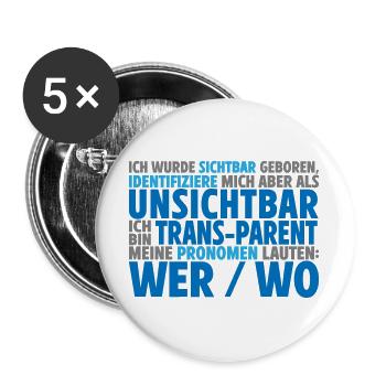 Unsichtbar Transparent Wer Wo | Farben änderbar - Buttons groß 56 mm (5er Pack) - Weiß - Vorne