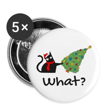 Drôle de chat noir poussant l’arbre de Noël sur le chat - Lot de 5 grands badges (56 mm) - blanc - Devant