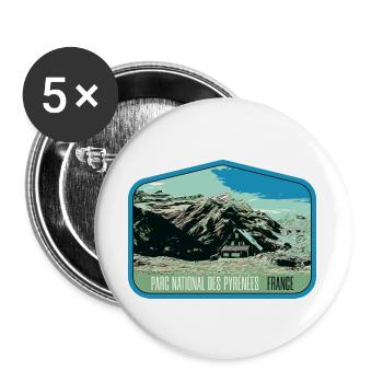 Pyrenäen-Landschafts-Wappenschild: Authentische Natur - Buttons groß 56 mm (5er Pack) - Weiß - Vorne