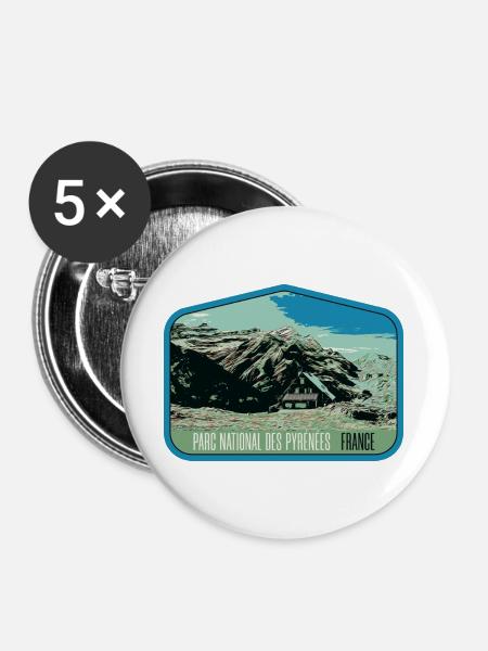 Pyrenäen-Landschafts-Wappenschild: Authentische Natur - Buttons groß 56 mm (5er Pack) - Weiß