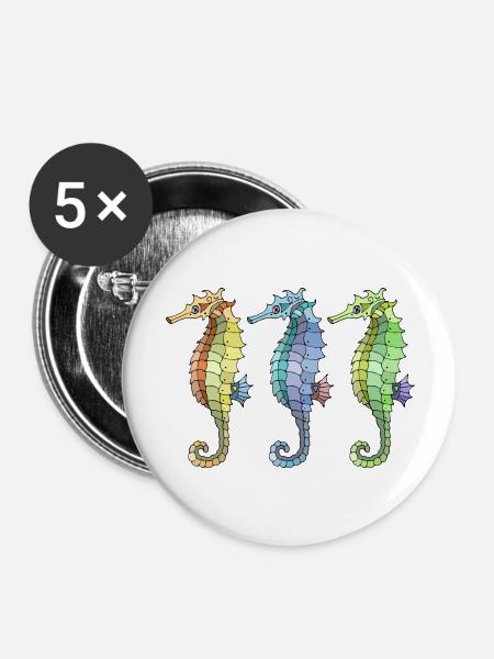 Seepferdchen - Buttons groß 56 mm (5er Pack) - Weiß