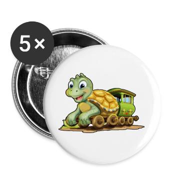 Schildkröte Eisenbahn Schildkröte fährt Eisenbahn - Buttons groß 56 mm (5er Pack) - Weiß - Vorne