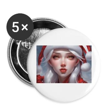 Verträumte Weihnachtsmannfrau - Buttons groß 56 mm (5er Pack) - Weiß - Vorne