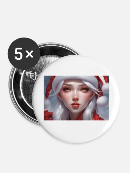 Verträumte Weihnachtsmannfrau - Buttons groß 56 mm (5er Pack) - Weiß