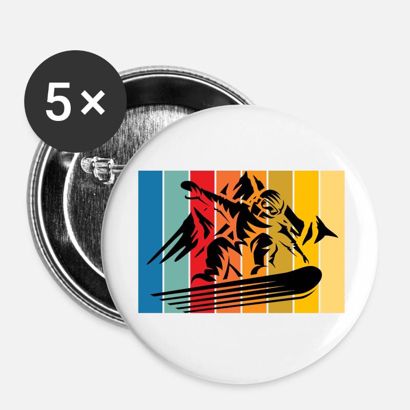 Retro skiing - Buttons large 2.2''/56 mm (5-pack) - white