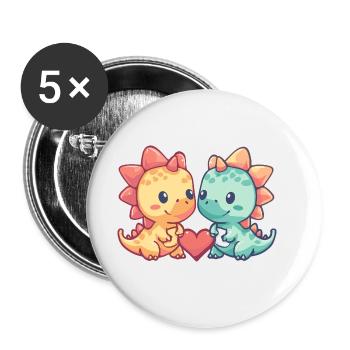 Dinosaure Stégosaure Couple Amoureux Saint Valentin - Lot de 5 grands badges (56 mm) - blanc - Devant