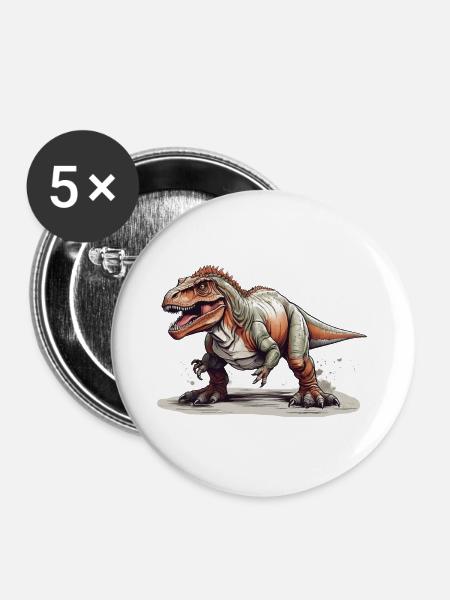 T-Rex-Dinosaurier - Buttons groß 56 mm (5er Pack) - Weiß
