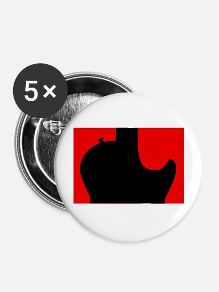 Schwarze Rockgitarre Silhouette - Buttons groß 56 mm (5er Pack) - Weiß