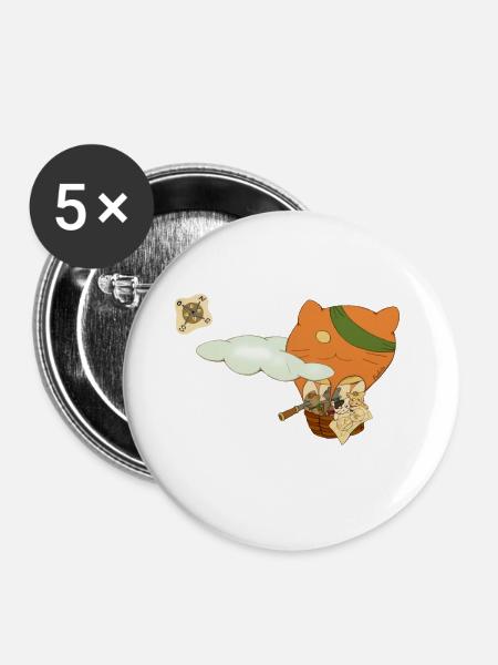 Katzen im Heißluftballon - Buttons groß 56 mm (5er Pack) - Weiß