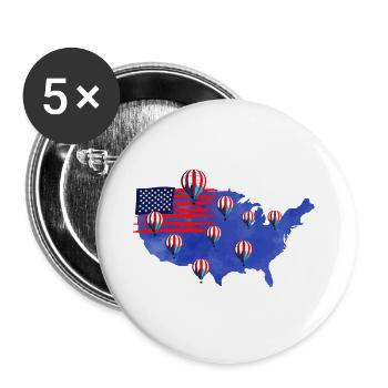 Amerika Heißluftballon Flagge - Buttons groß 56 mm (5er Pack) - Weiß - Vorne