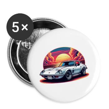 voiture vintage couché de soleil - Lot de 5 grands badges (56 mm) - blanc - Devant