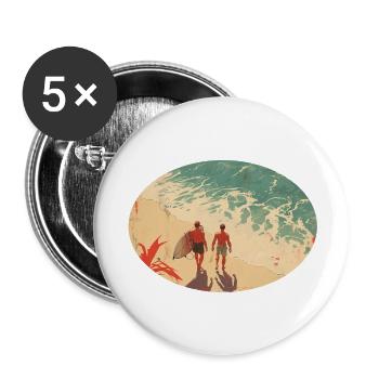 Surfer am Strand - Buttons groß 56 mm (5er Pack) - Weiß - Vorne