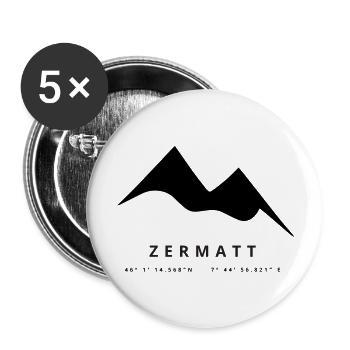 Minimalistisches Zermatt-Logo - Buttons groß 56 mm (5er Pack) - Weiß - Vorne