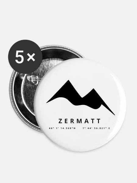 Minimalistisches Zermatt-Logo - Buttons groß 56 mm (5er Pack) - Weiß