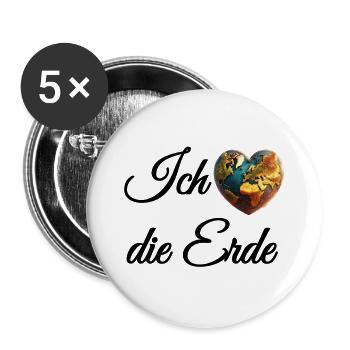 Ich liebe die Erde - Buttons groß 56 mm (5er Pack) - Weiß - Vorne