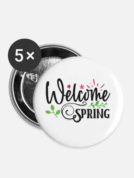 Willkommen Frühling - Buttons groß 56 mm (5er Pack) - Weiß