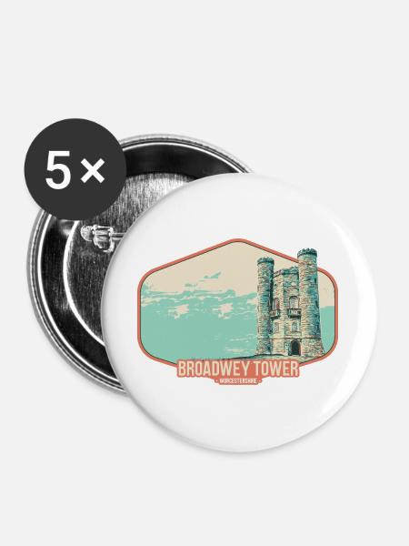 Illustration Broadwey Tower, Worcestershire - Buttons groß 56 mm (5er Pack) - Weiß