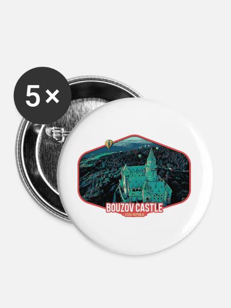 Illustration Schloss Bouzov in Tschechien - Buttons groß 56 mm (5er Pack) - Weiß