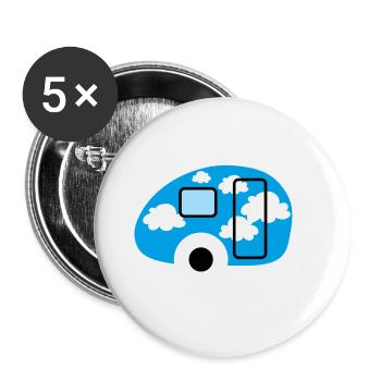 Caravan Wohnwagen Wolken Camper Camping Retro Fan - Buttons groß 56 mm (5er Pack) - Weiß - Vorne