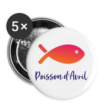 FISCH. APRILSCHERZ - Buttons groß 56 mm (5er Pack) - Weiß - Vorne