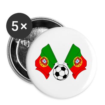 Deux drapeaux portugais avec un ballon de football - Lot de 5 grands badges (56 mm) - blanc - Devant
