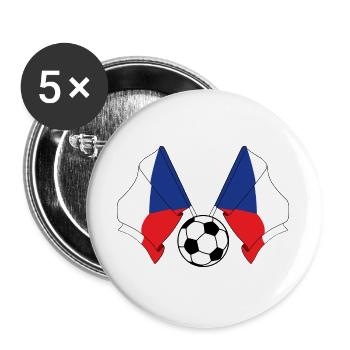 Deux drapeaux tchèques avec un ballon de football - Lot de 5 grands badges (56 mm) - blanc - Devant