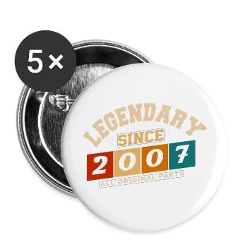 Legendär seit 2007 Vintage Retro Jubiläum - Buttons groß 56 mm (5er Pack) - Weiß - Vorne