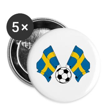Deux drapeaux suédois croisés, football Suède - Lot de 5 grands badges (56 mm) - blanc - Devant
