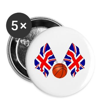 Zwei gekreuzte Großbritannien-Flaggen, Basketball - Buttons groß 56 mm (5er Pack) - Weiß - Vorne