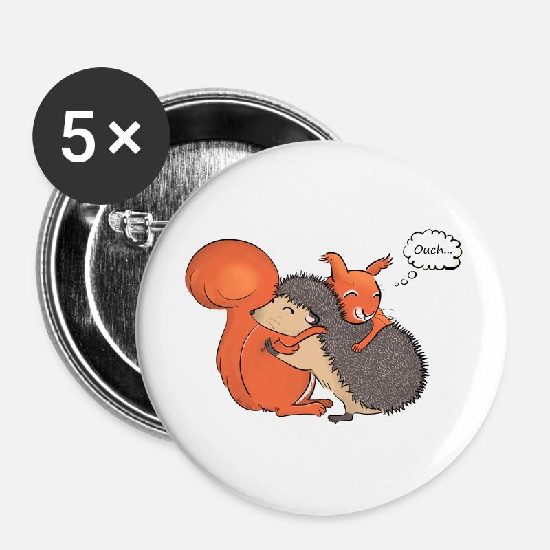 Eichhörnchen und Heckenumarmung - Buttons groß 56 mm (5er Pack) - Weiß