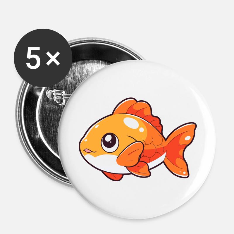 cute fish - Buttons large 2.2''/56 mm (5-pack) - white