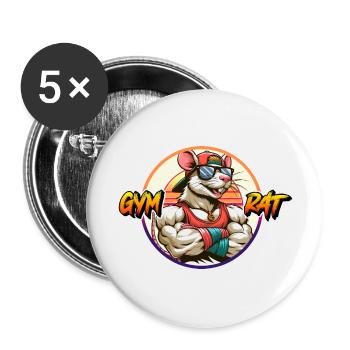 GYM RAT - Buttons groß 56 mm (5er Pack) - Weiß - Vorne
