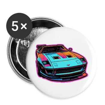 Voiture / Véhicule / Voiture de tourisme / Mobile / Ancienne / Conduite - Lot de 5 grands badges (56 mm) - blanc - Devant