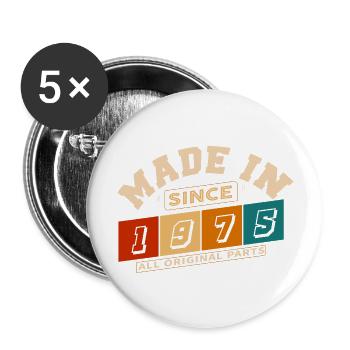 Made in 1975 anniversaire 49 ans - Lot de 5 grands badges (56 mm) - blanc - Devant