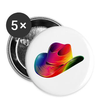 Cowboyhut,Westernhut in Regenbogen Farben - Buttons groß 56 mm (5er Pack) - Weiß - Vorne