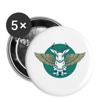 Wolpertinger avec des ailes dorées en cercle - Lot de 5 grands badges (56 mm) - blanc - Devant
