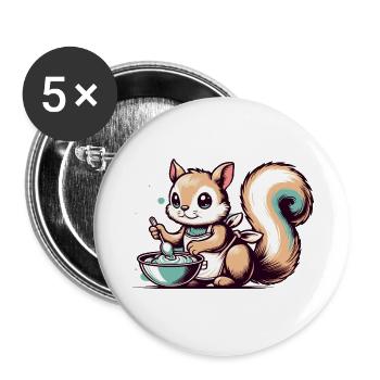 Cute cartoon squirrel baking cake - Buttons large 2.2''/56 mm (5-pack) - white - Front